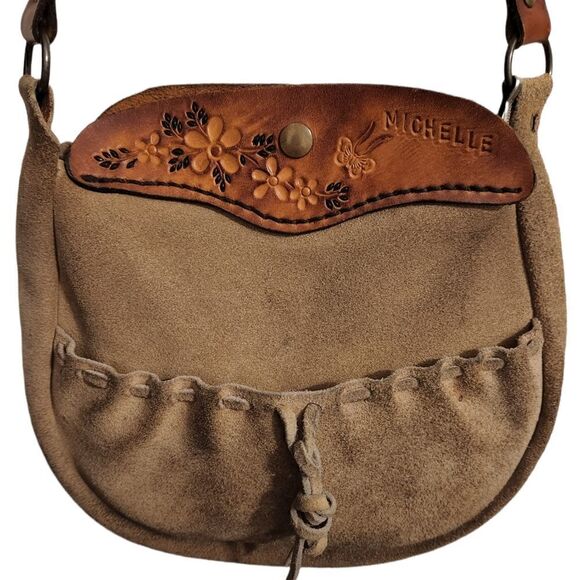 PENNY'S Leather Suede Boho Tan Shoulder Bag - Picture 1 of 8